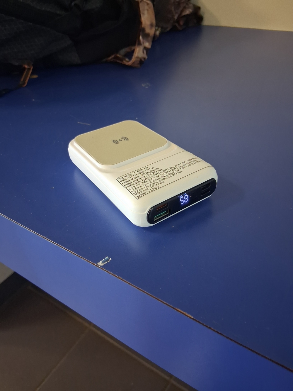Portable White Wireless Charger Power Bank with LED Display